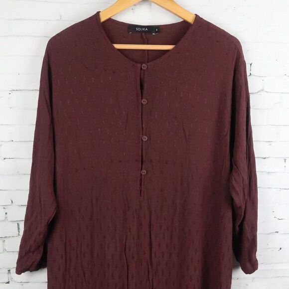 SOLIKA DARK BROWN JADEN LONG SLEEVE KAFTAN WITH BUTTON DOWN CHEST SIZE MEDIUM - Picture 4 of 10